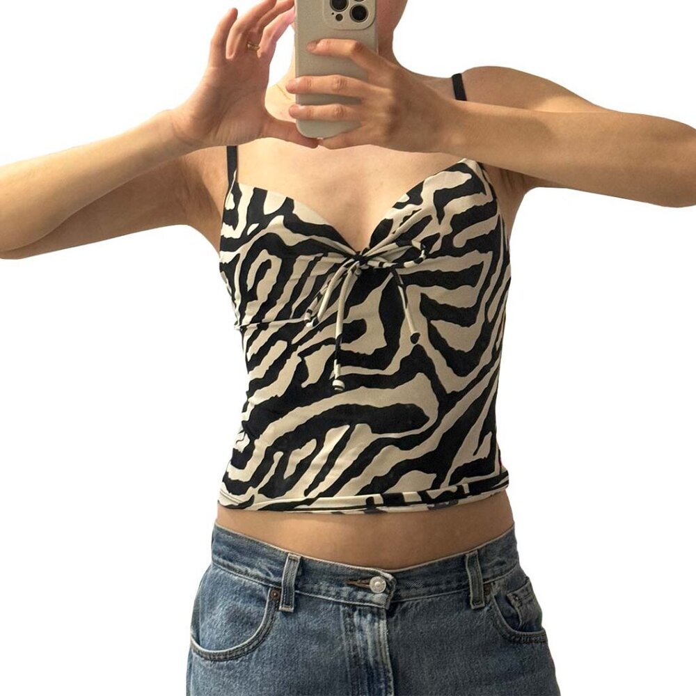 Victoria's Secret 34B Black and White Animal Print Zebra Swimsuit Tank Top
